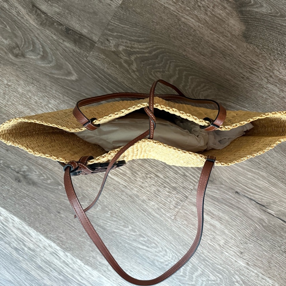 Loewe Shell Small Leather-Trimmed Elephant Straw Raffia Tote Bag - Picture 8 of 10